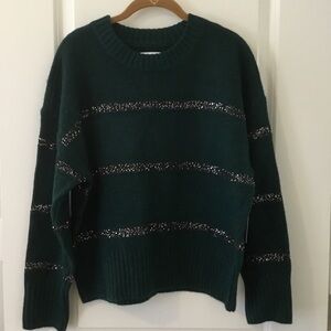Sonoma Dark Green Sweater with Copper Silver Sequins Stripes Sz L NWT